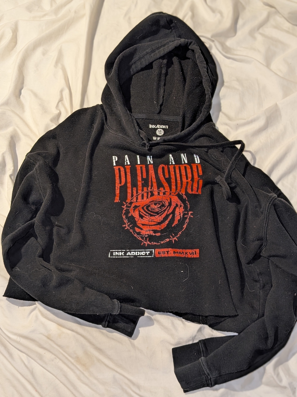 Ink Addict Black & Red 'Pain and Pleasure' Cropped Hoodie
